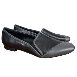 Logo Lori Goldstein Marcia Women Black Gray Leather Flats Slip On Shoes sz 8